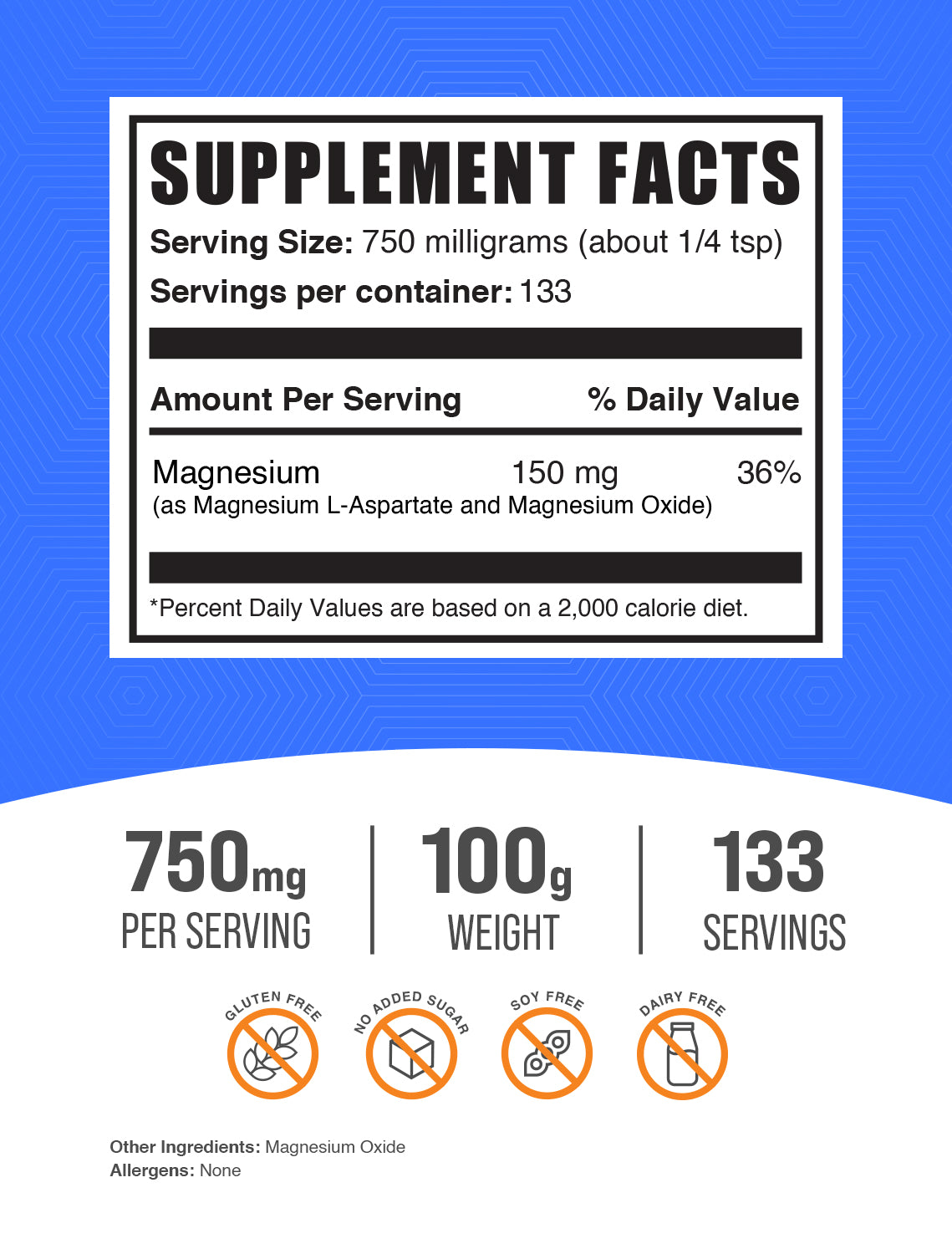 Magnesium L-Aspartate powder label 100g