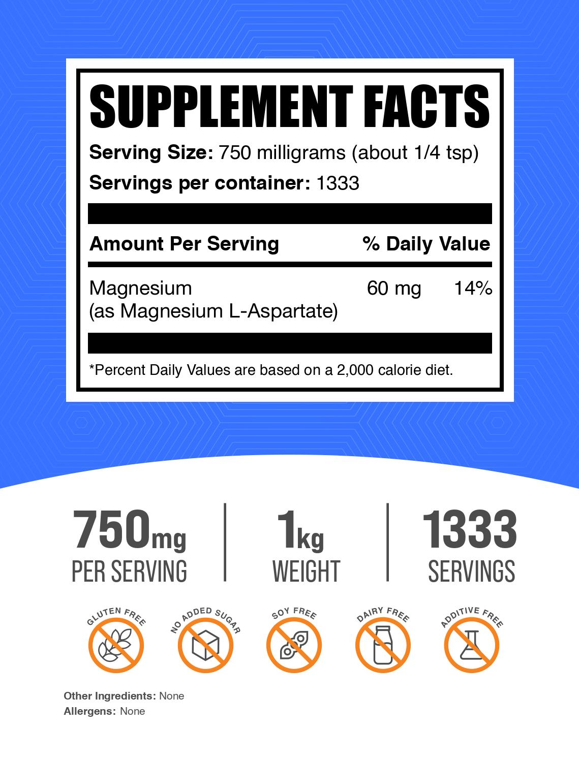 Magnesium L-Aspartate powder label 1kg