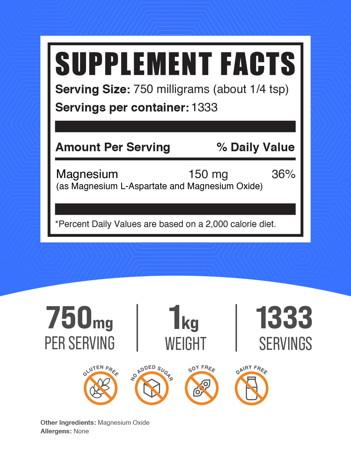 Magnesium L-Aspartate powder label 1kg