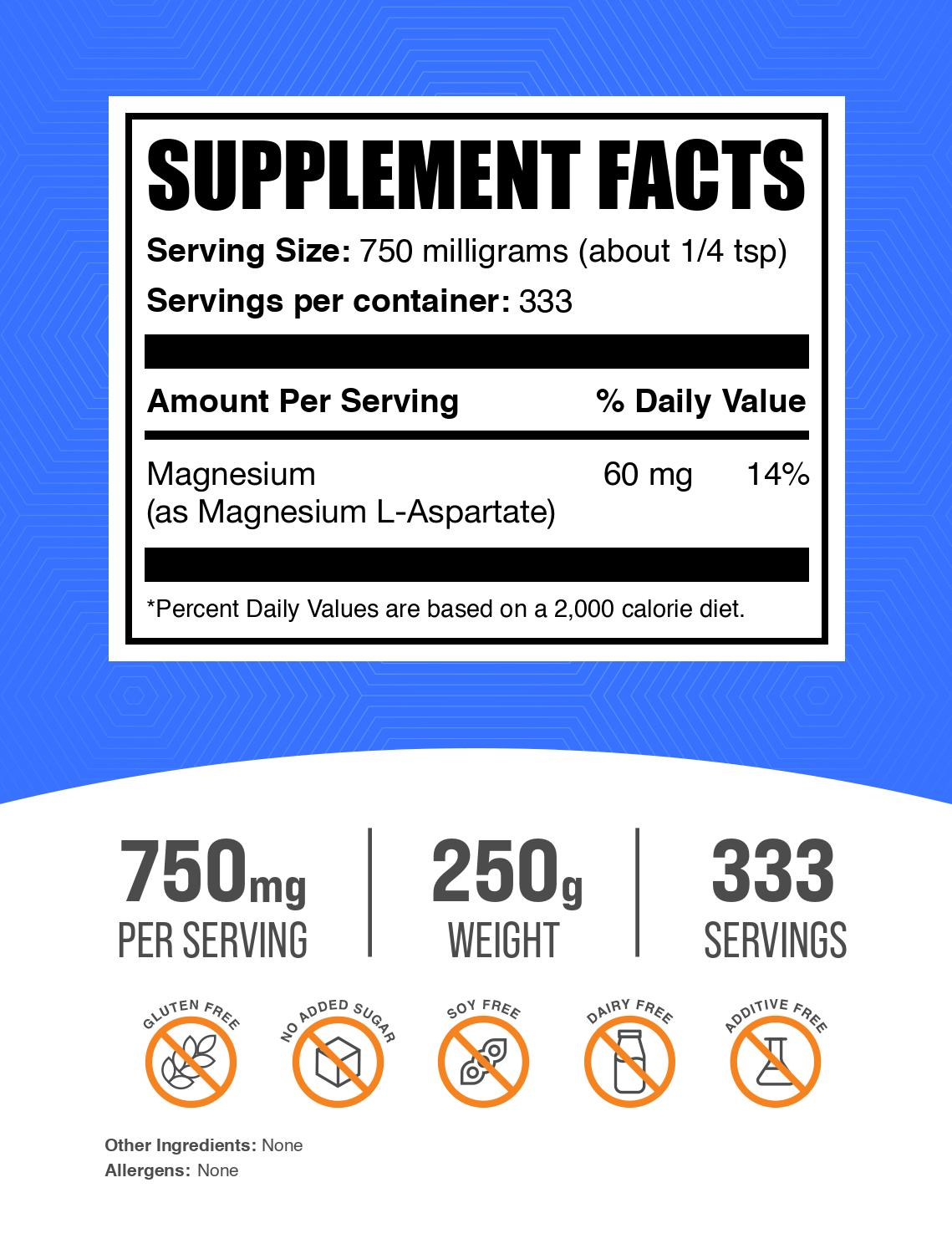 Magnesium L-Aspartate powder label 250g