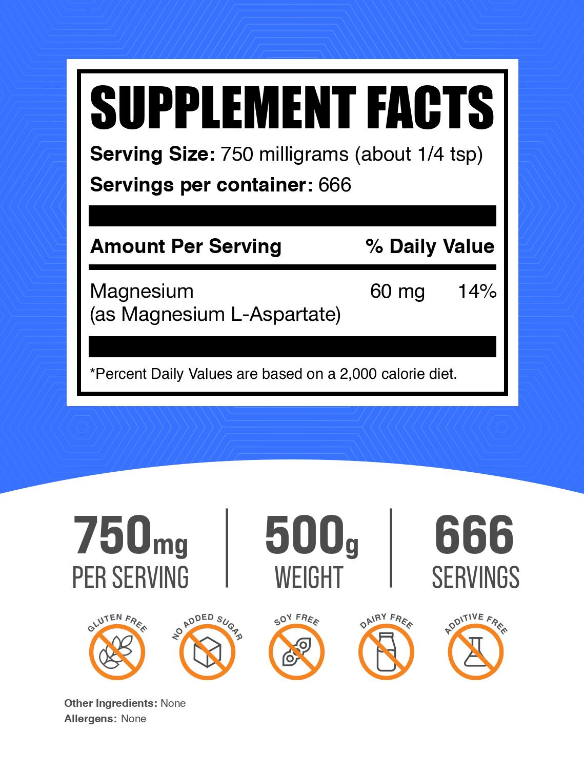 Magnesium L-Aspartate powder label 500g