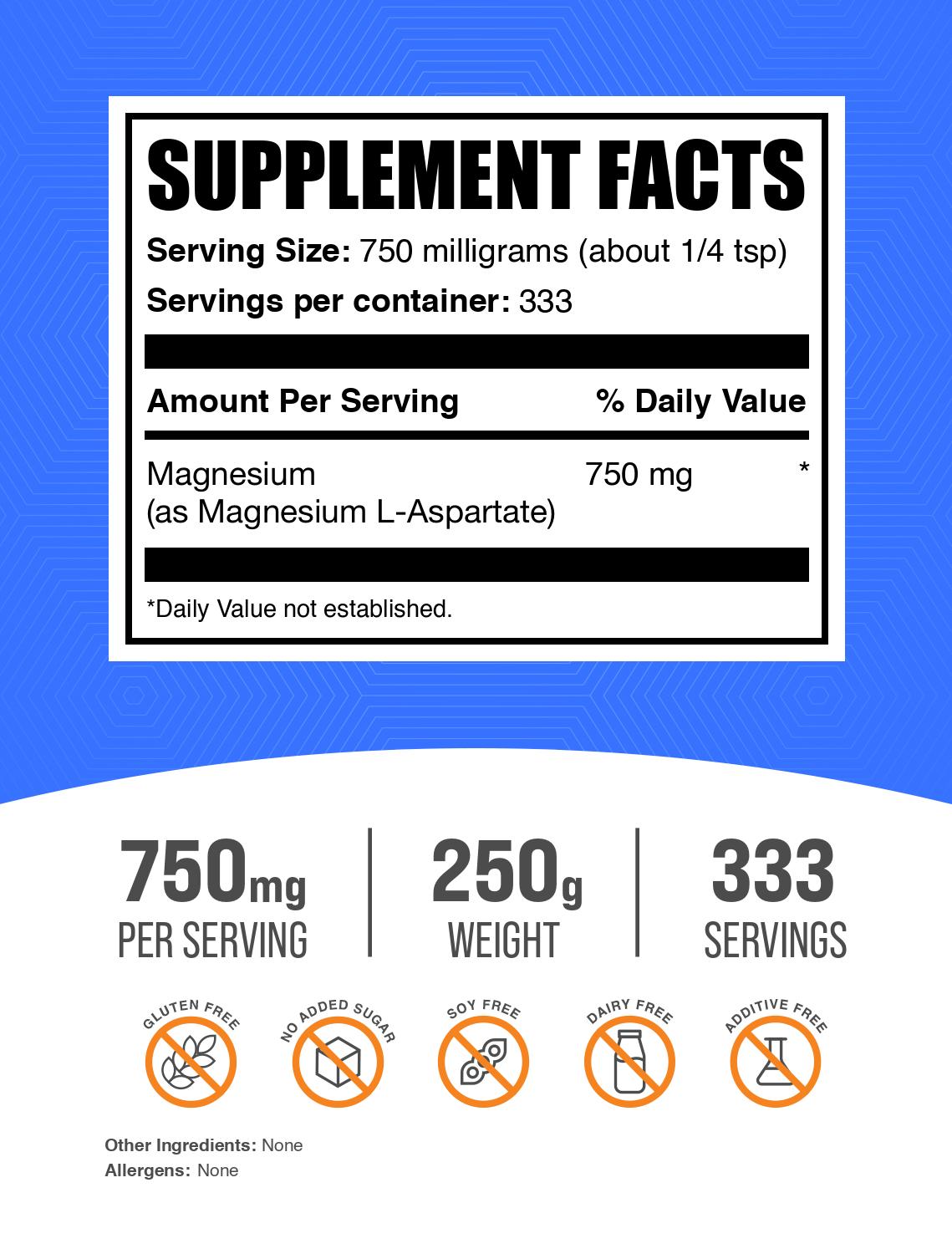 Magnesium L-Aspartate powder label 250g