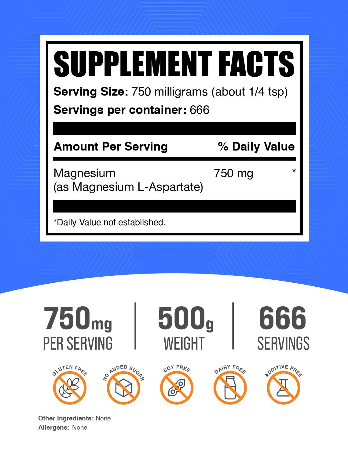 Magnesium L-Aspartate powder label 500g