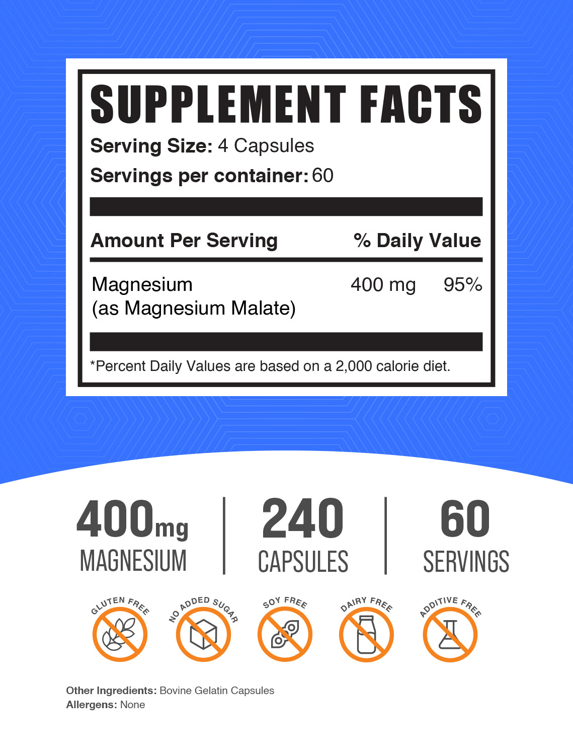 Magnesium malate capsules 240 ct label