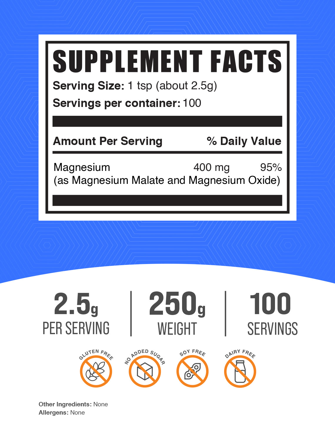 Magnesium Malate powder label 250g