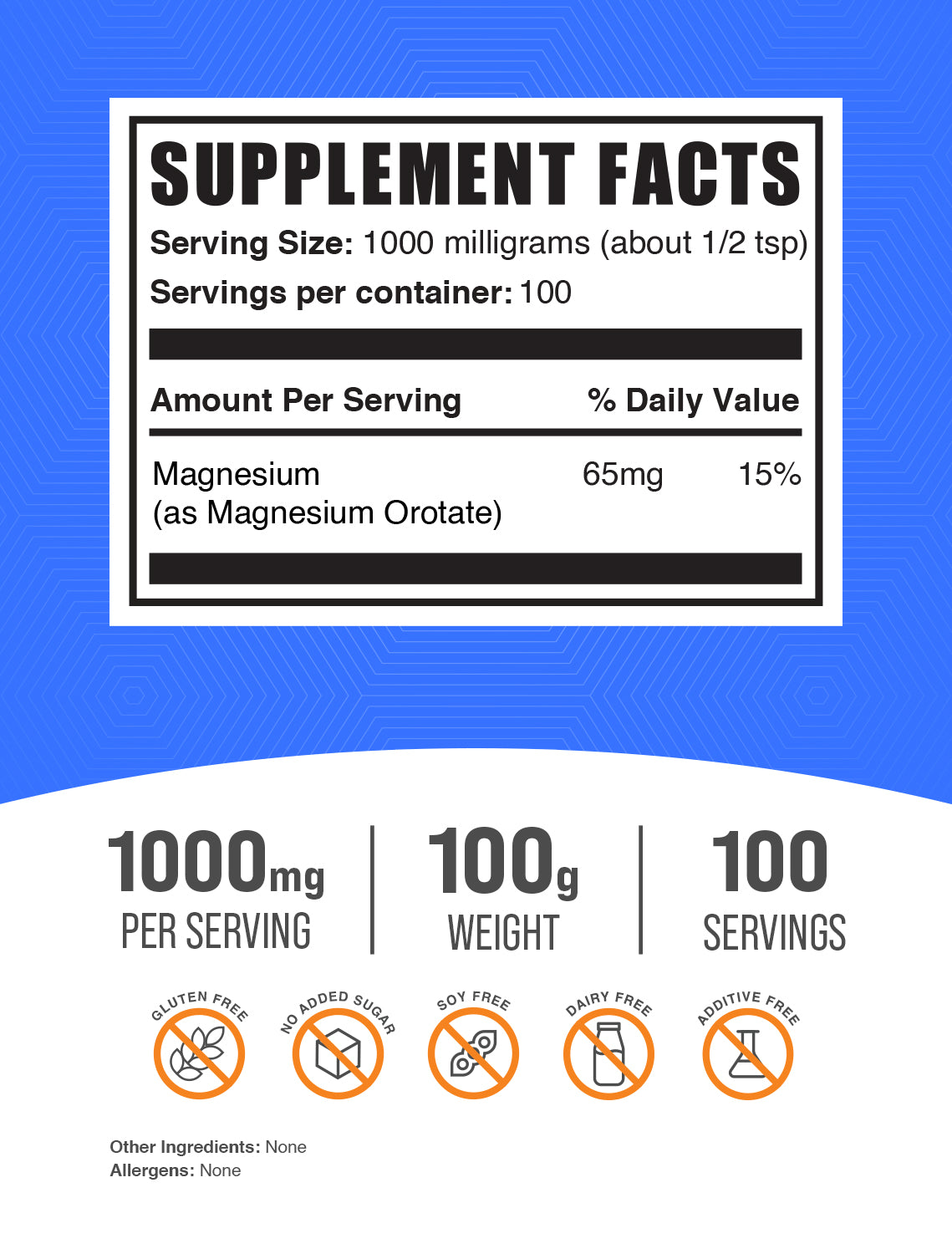 Magnesium Orotate powder label 100g