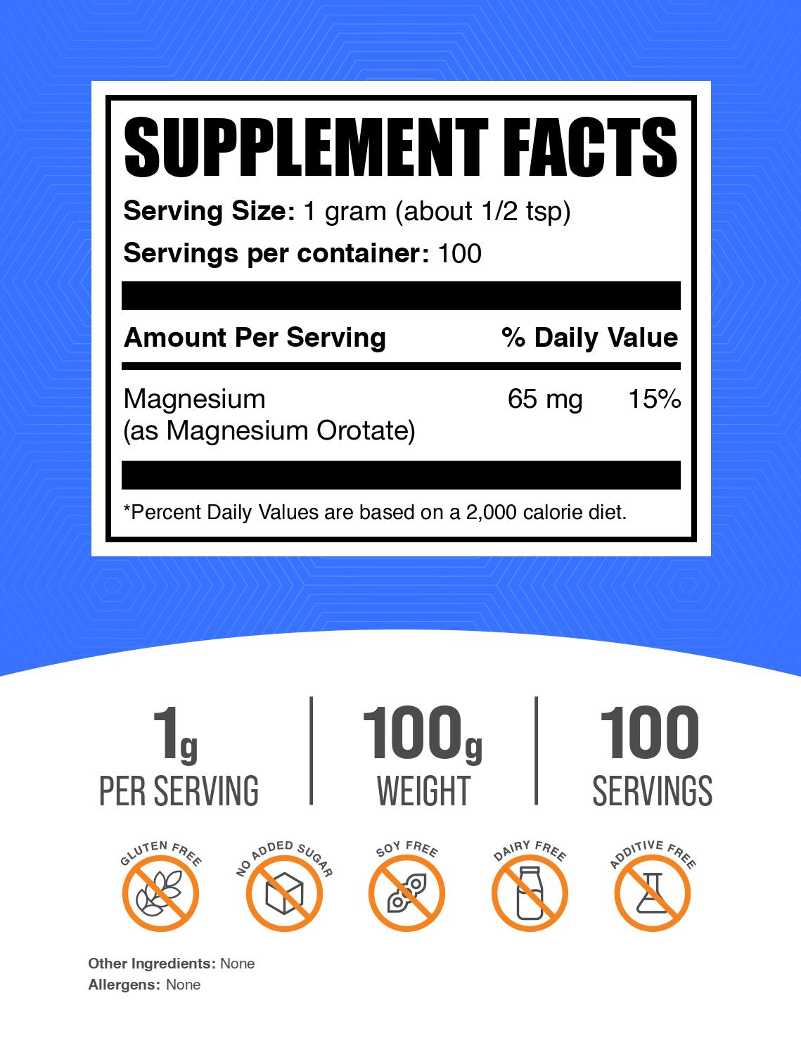 Magnesium Orotate powder label 100g