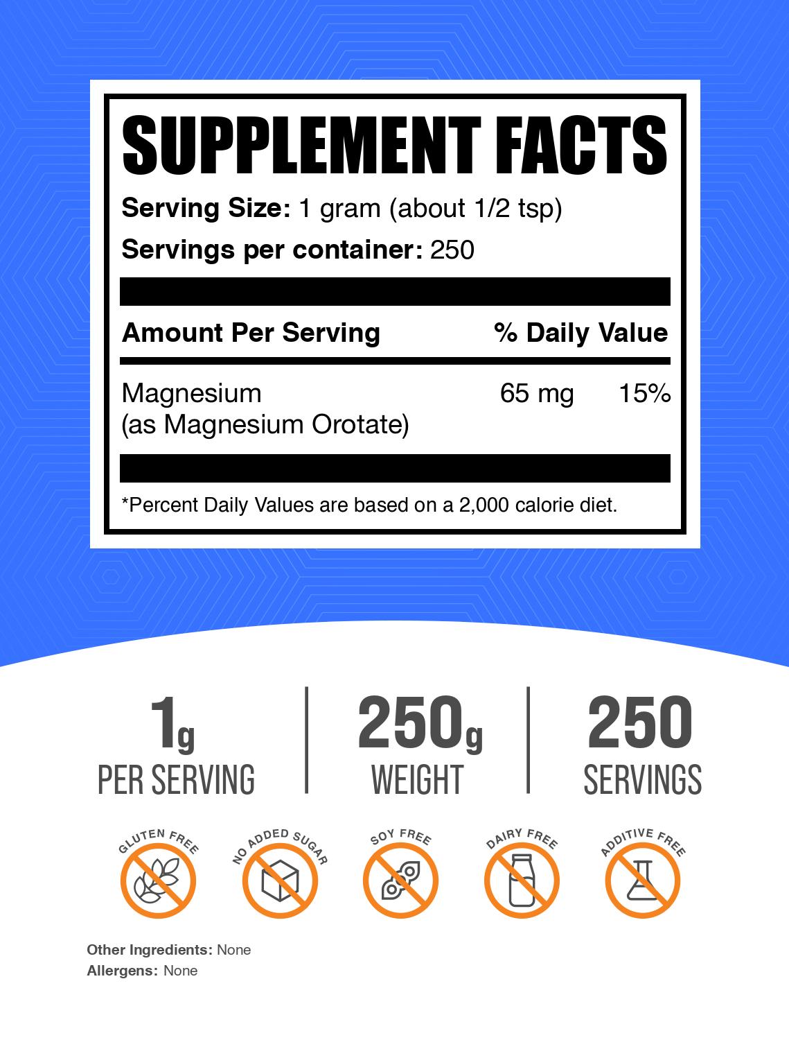 Magnesium Orotate powder label 250g