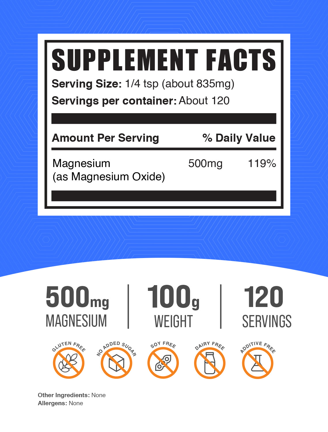 Magnesium Oxide powder label 100g