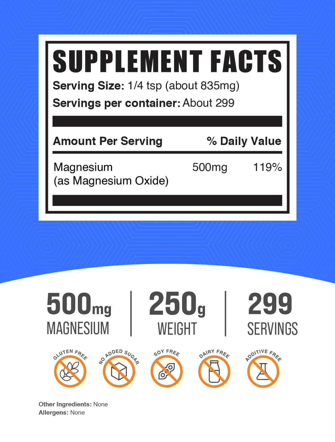 Magnesium Oxide powder label 250g