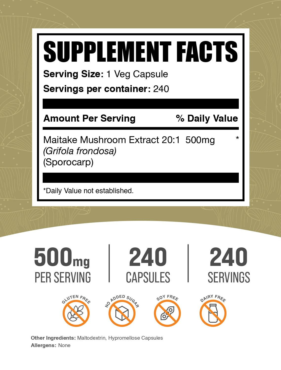 Maitake mushroom extract 240 capsules label