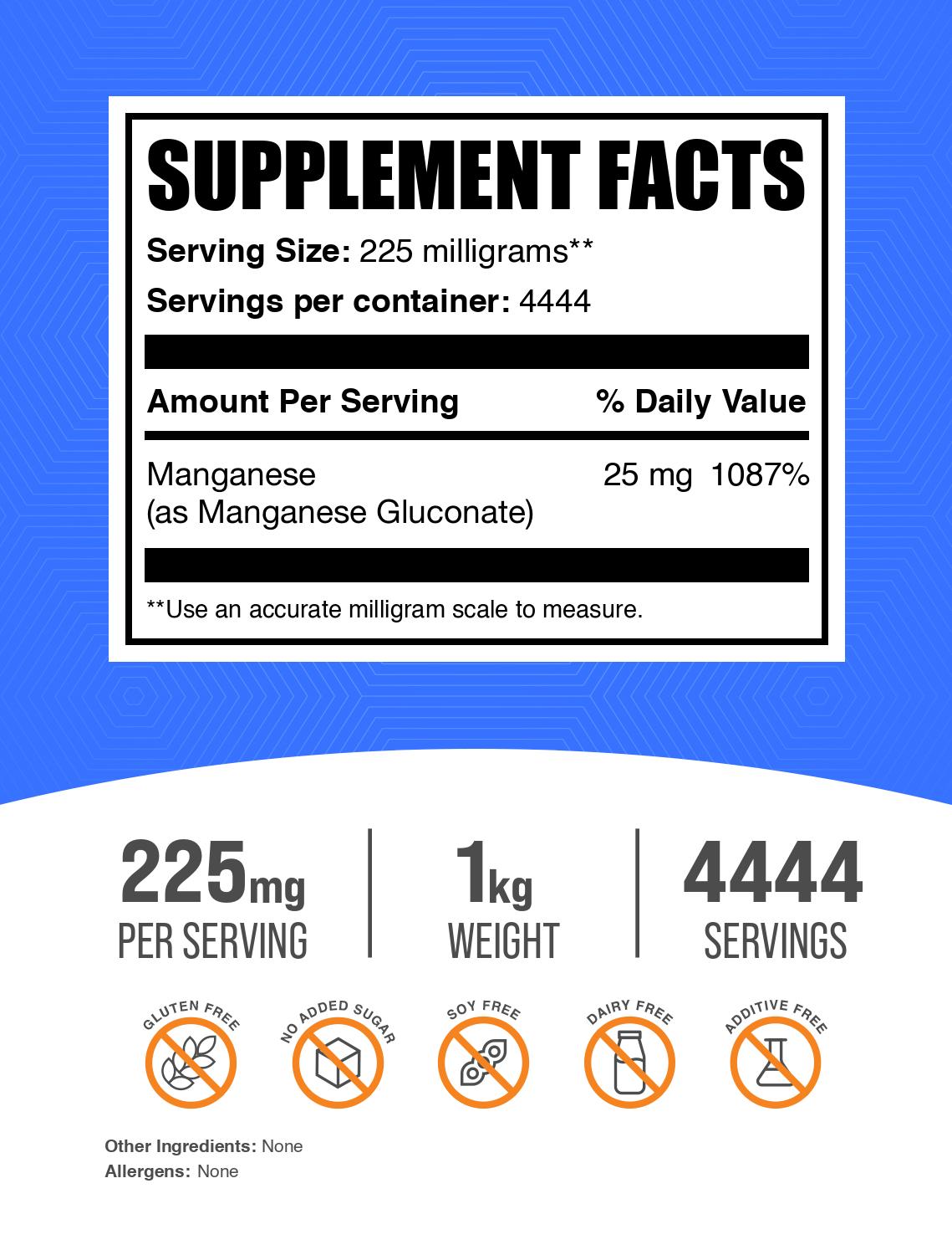 Manganese Gluconate powder label 1kg