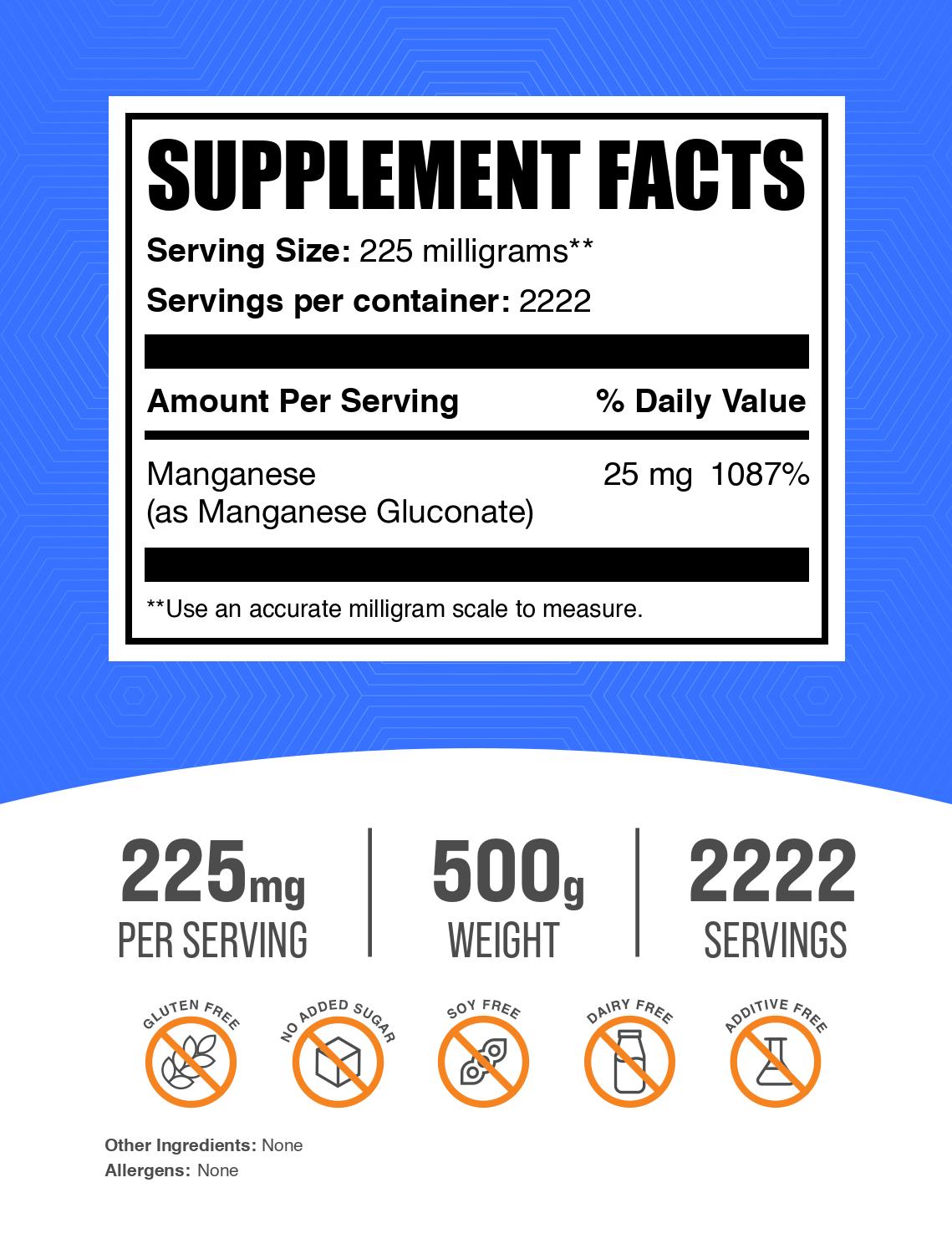 Manganese Gluconate powder label 500g