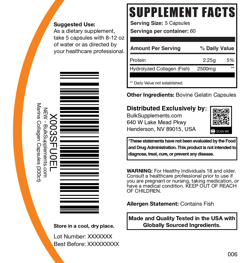 Marine collagen 300 capsules label