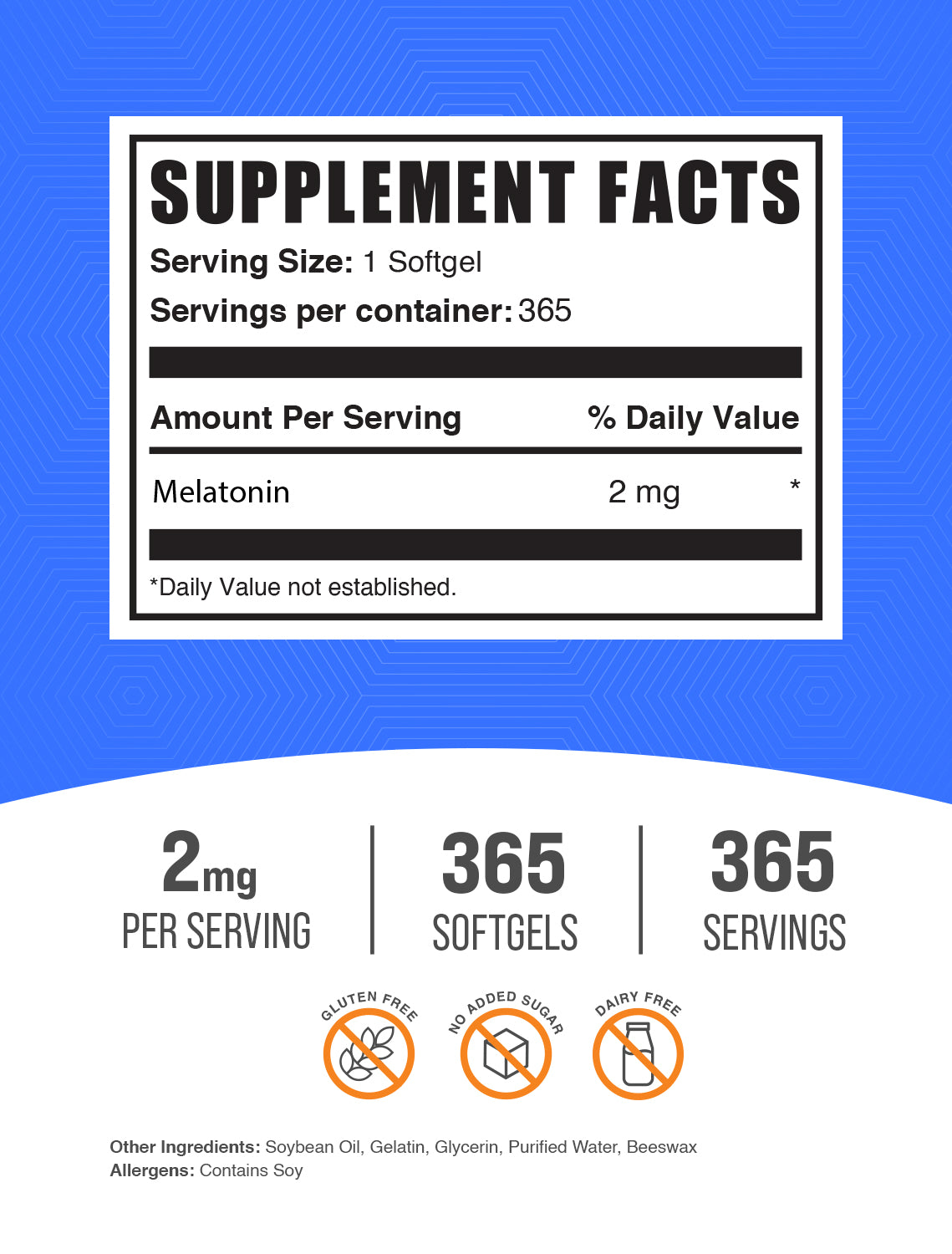 Melatonin Softgels 2mg 365 ct label