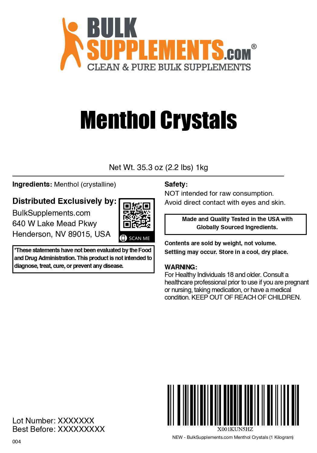 Menthol crystals label 1kg