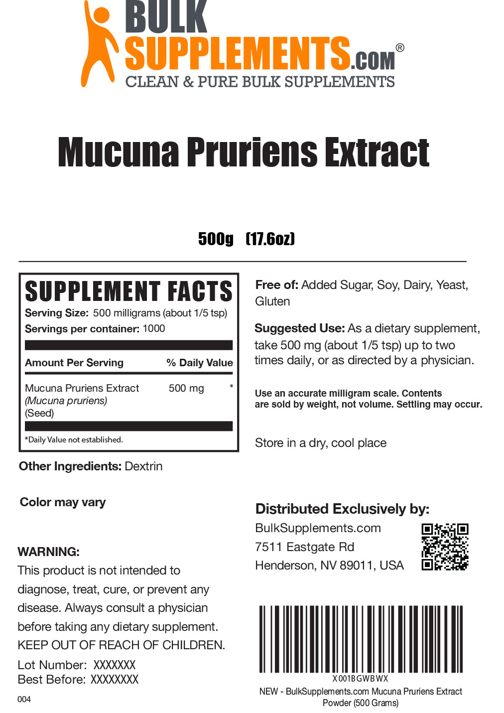 Mucuna Pruriens Extract powder label 500g