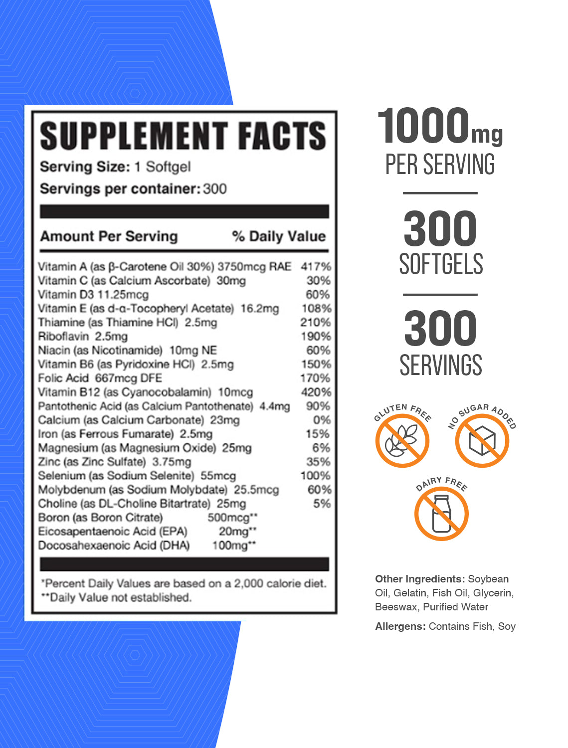 Multivitamin softgels 300 ct label