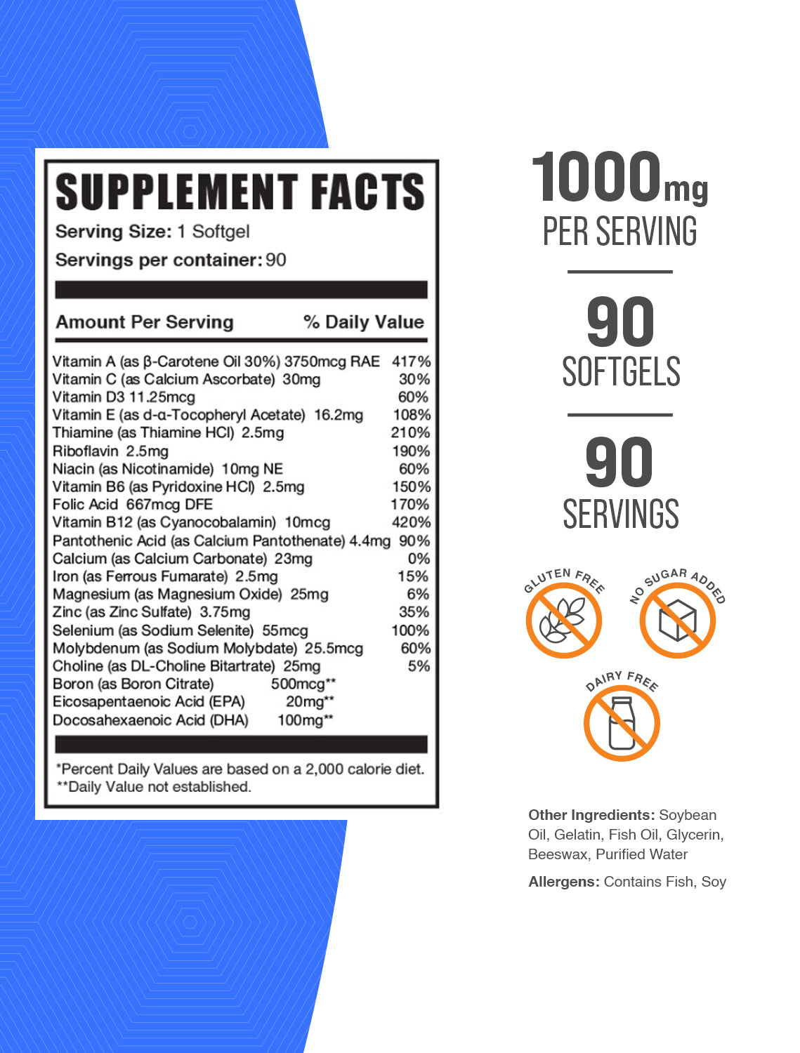 Multivitamin softgels 90 ct label