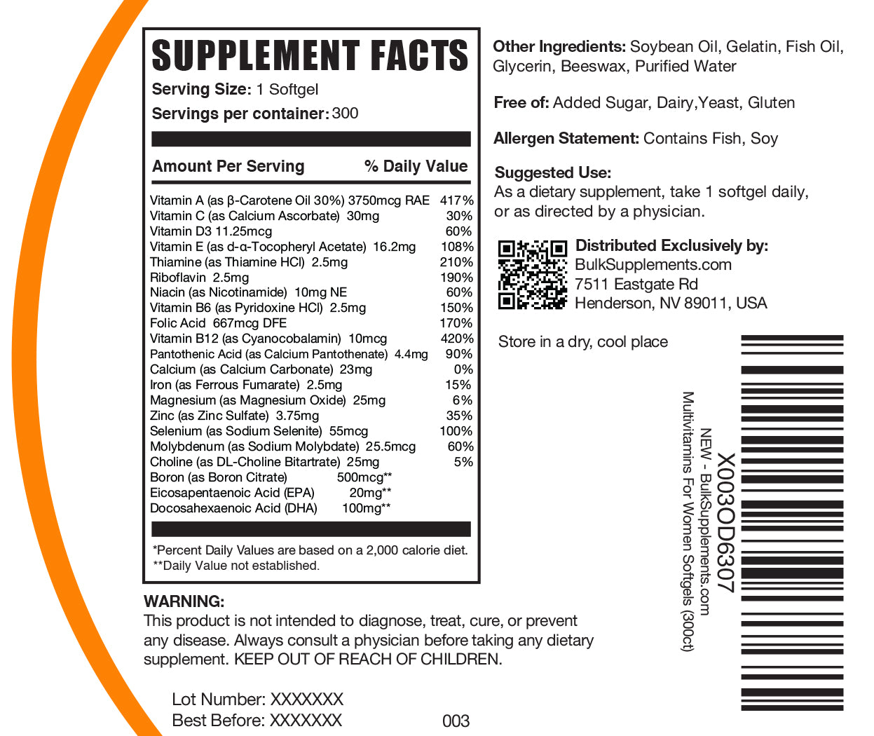 Multivitamin softgels for women 300  ct label