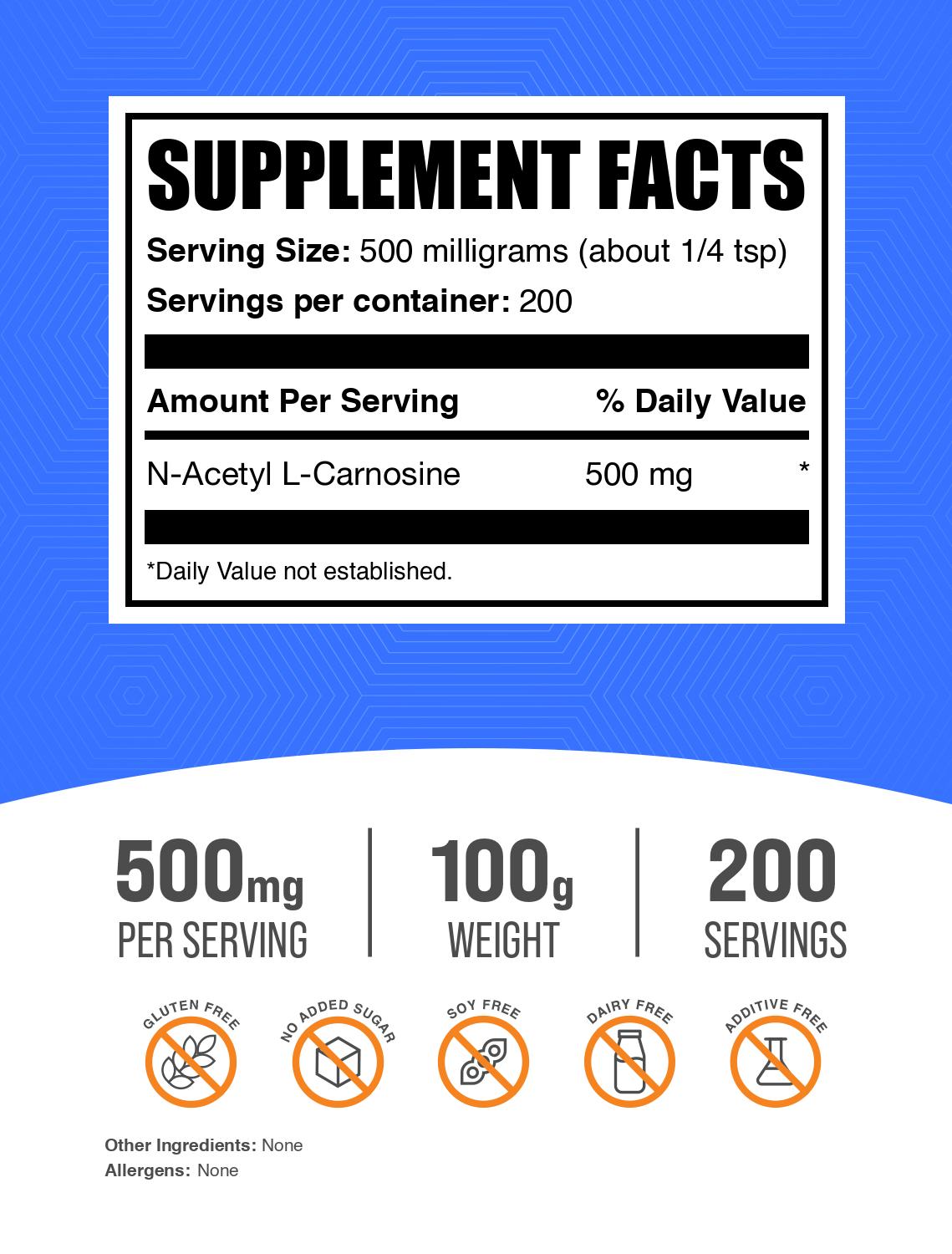 N-Acetyl L-Carnosine (NALC) powder label 100g