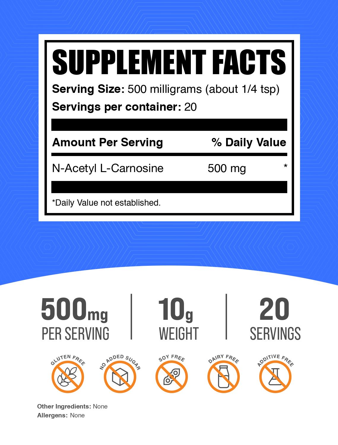 N-Acetyl L-Carnosine (NALC) powder label 10g