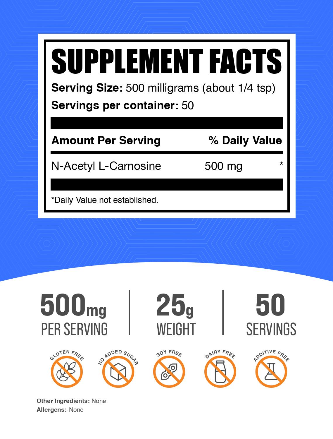 N-Acetyl L-Carnosine (NALC) powder label 25g