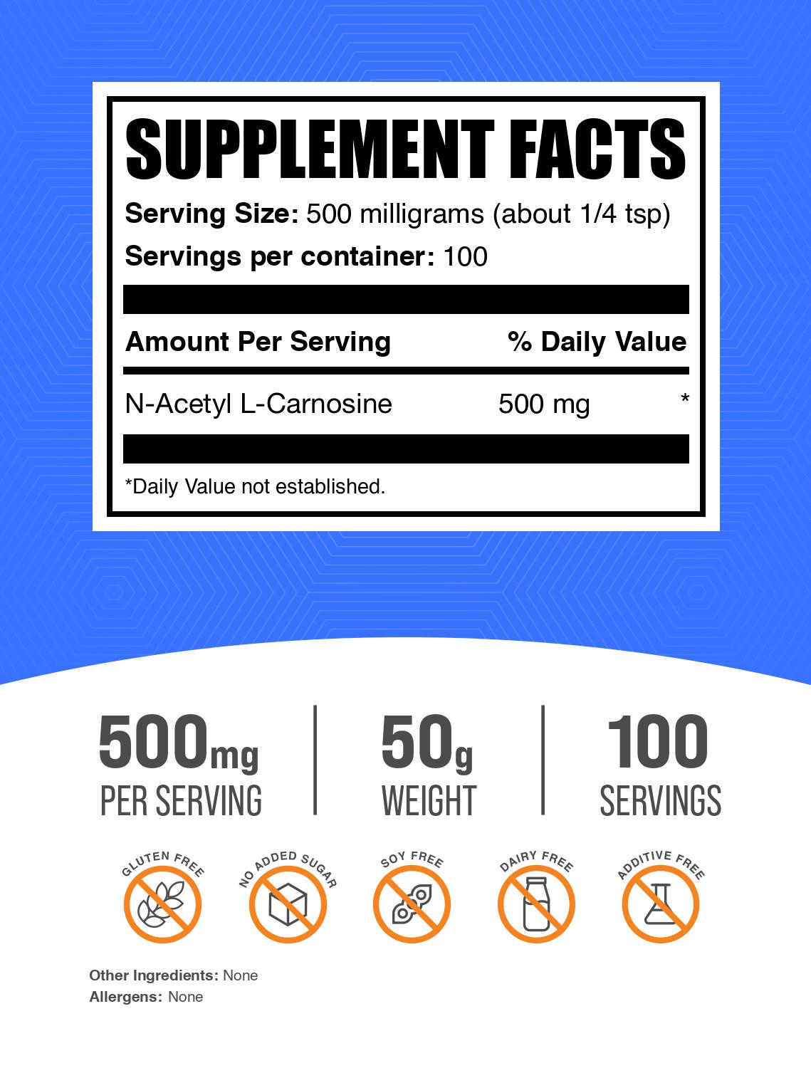 N-Acetyl L-Carnosine (NALC) powder label 50g