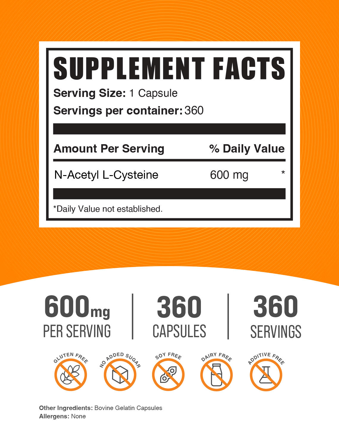 NAC 600 mg capsules 360 ct label