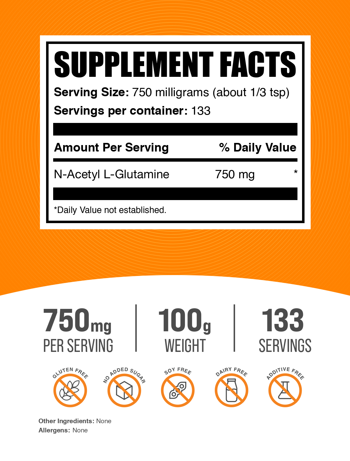 N-Acetyl L-Glutamine powder label 100g