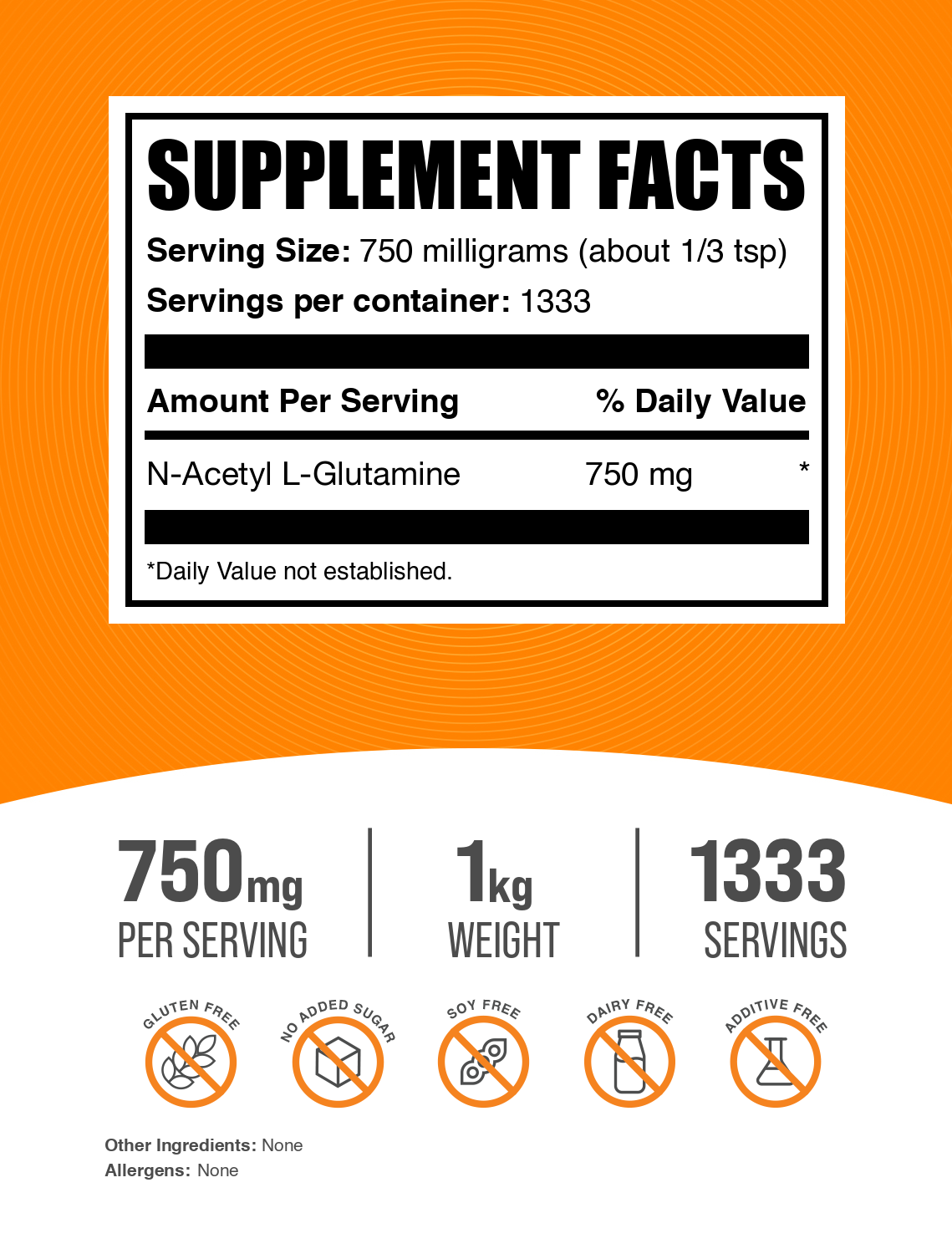 N-Acetyl L-Glutamine powder label 1kg