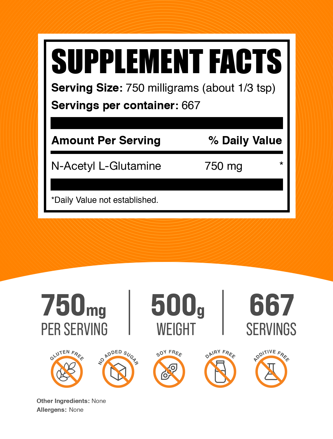 N-Acetyl L-Glutamine powder label 500g