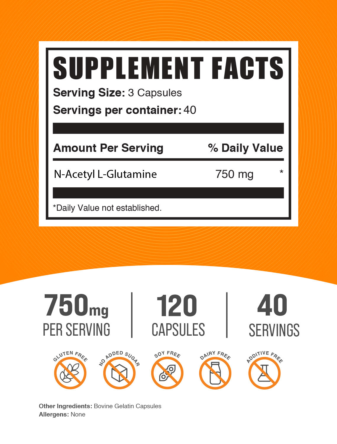 N-Acetyl L-Glutamine NAG capsules 120 ct label