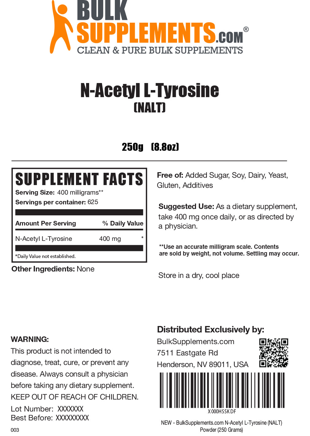 N-Acetyl L-Tyrosine powder label 250g