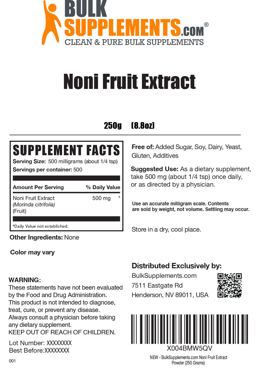 Noni fruit extract powder label 250g