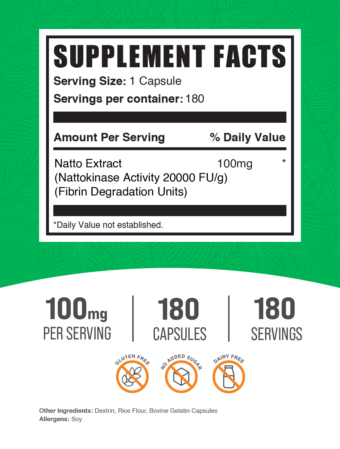 Nattokinase 2000 FU 180 capsules label