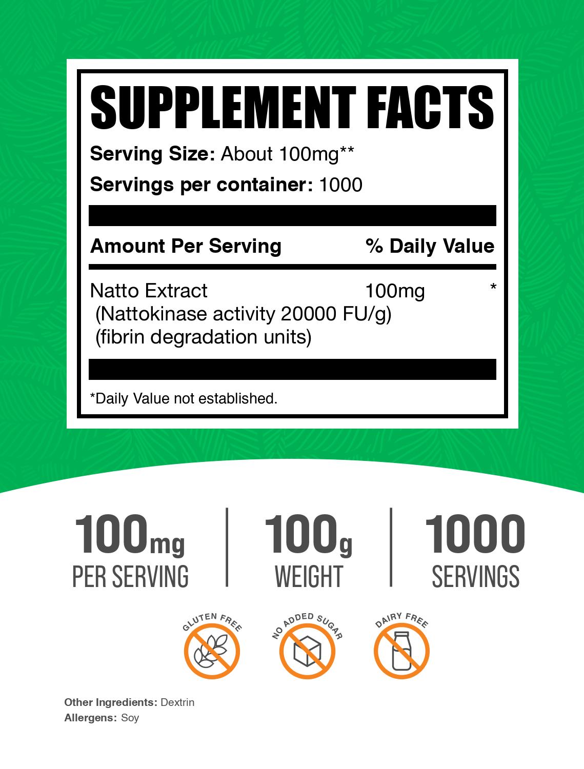 Nattokinase 2000 FU powder label 100g