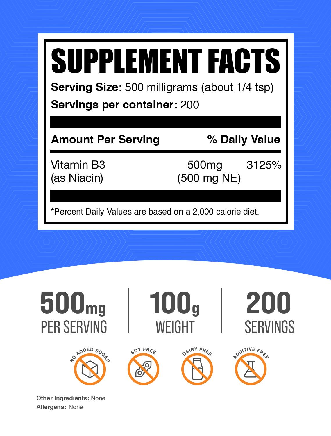 Niacin (Vitamin B3) powder label 1000g