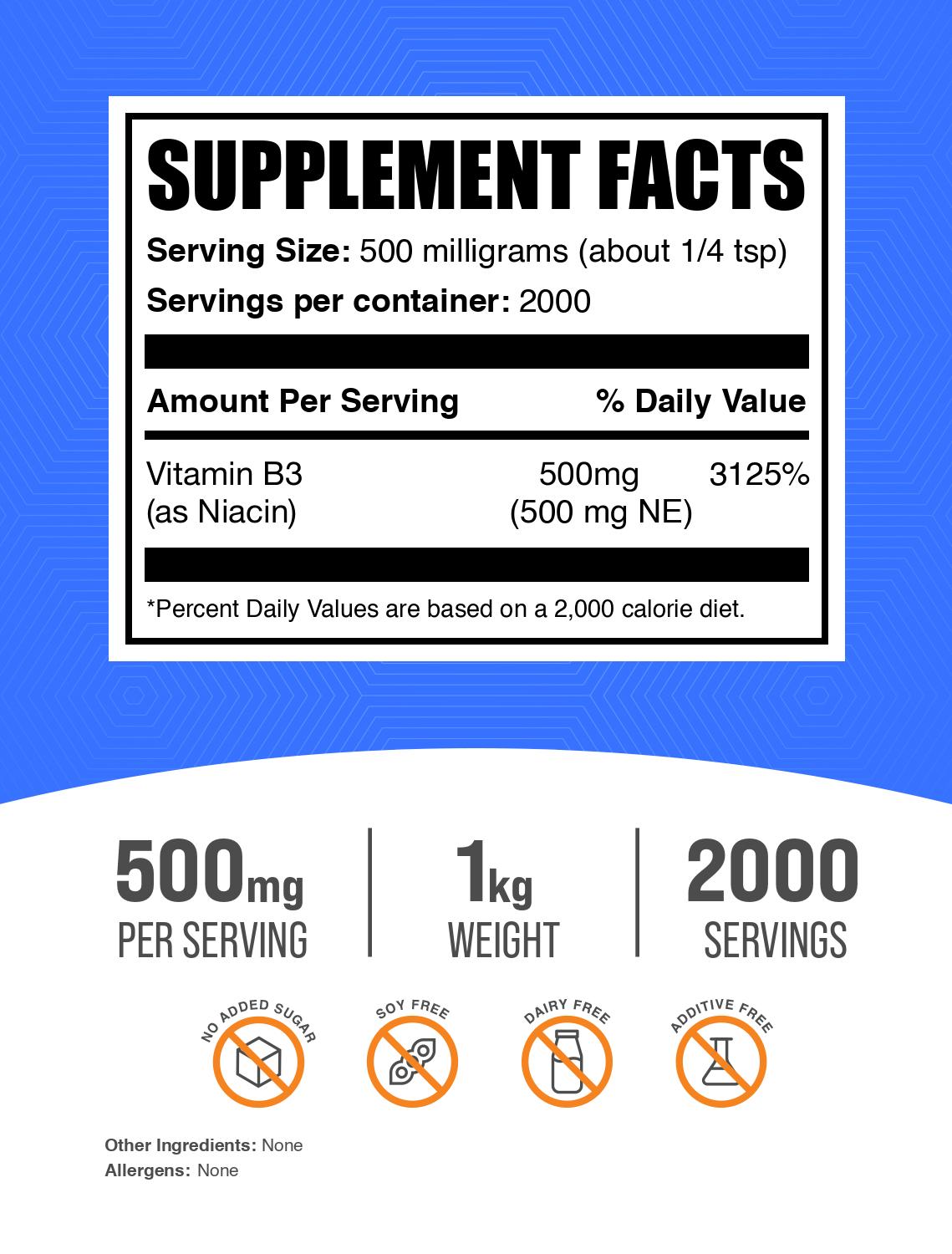 Niacin (Vitamin B3) powder label 1kg