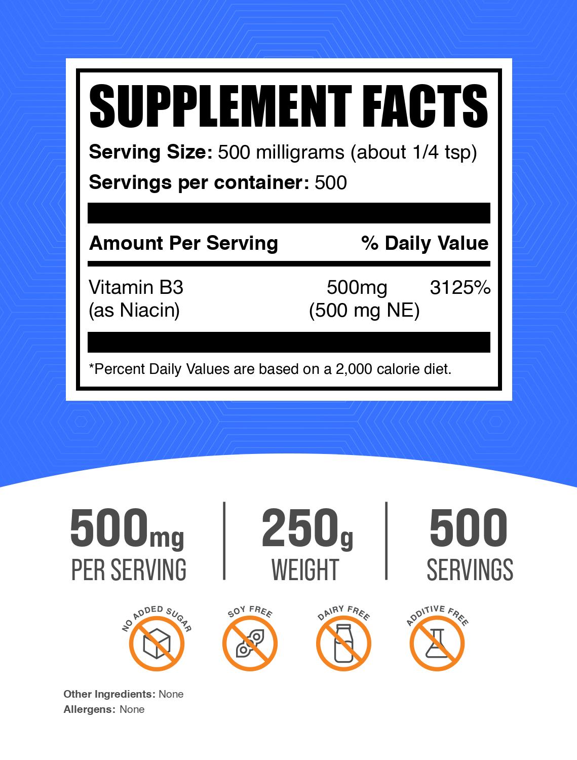 Niacin (Vitamin B3) powder label 250g