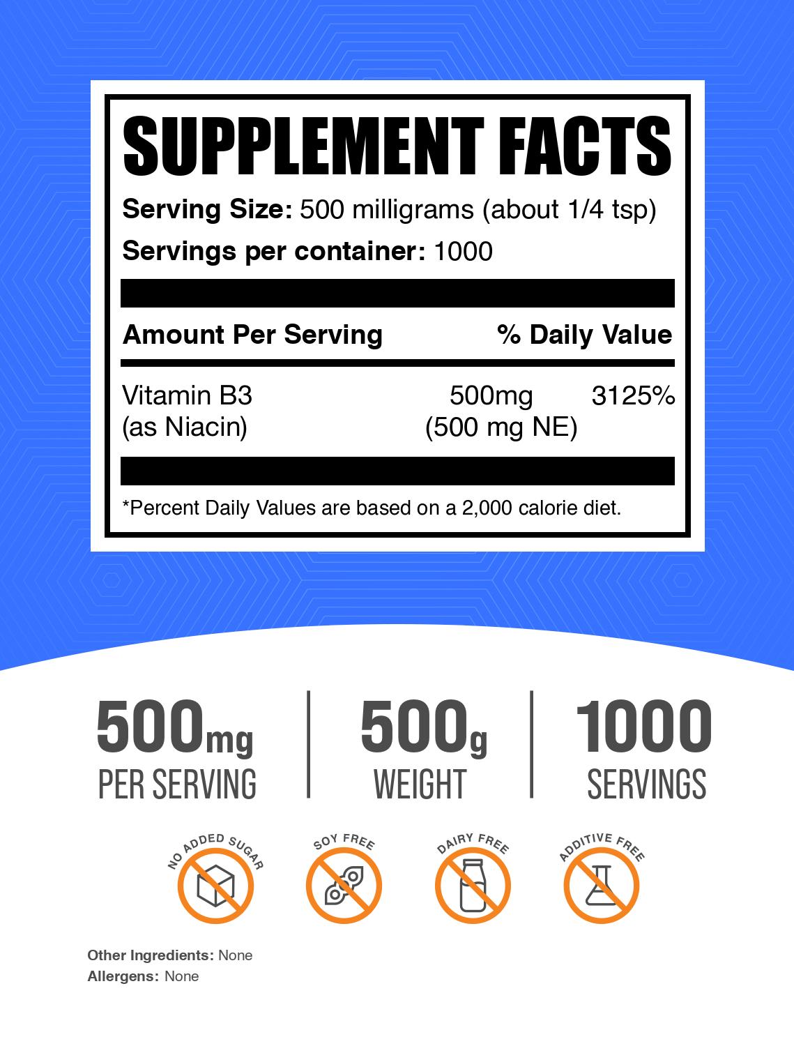 Niacin (Vitamin B3) powder label 500g