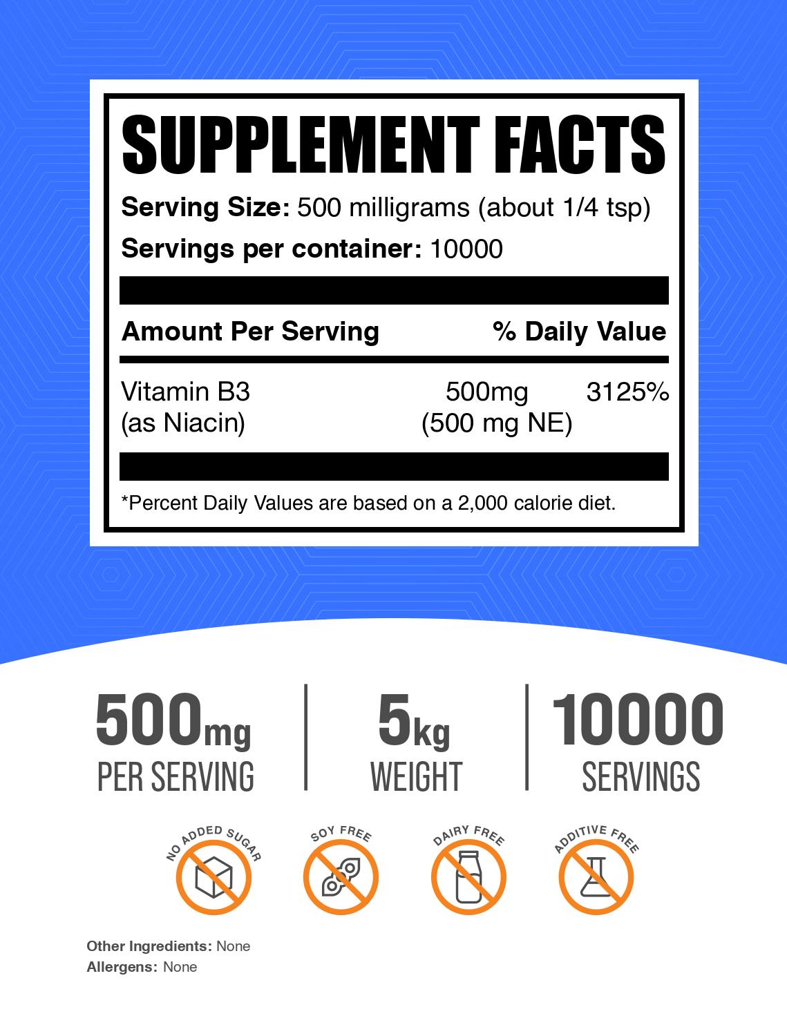 Niacin (Vitamin B3) powder label 5kg