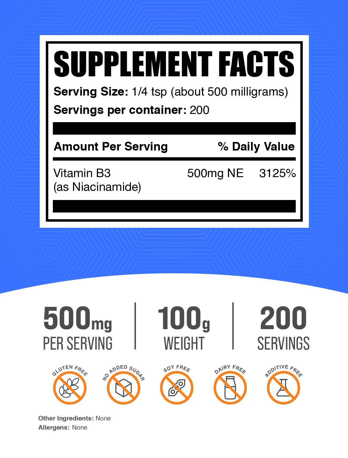 Niacinamide (Vitamin B3) powder label 100g