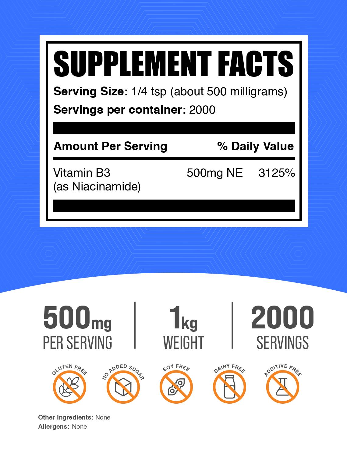 Niacinamide (Vitamin B3) powder label 1kg