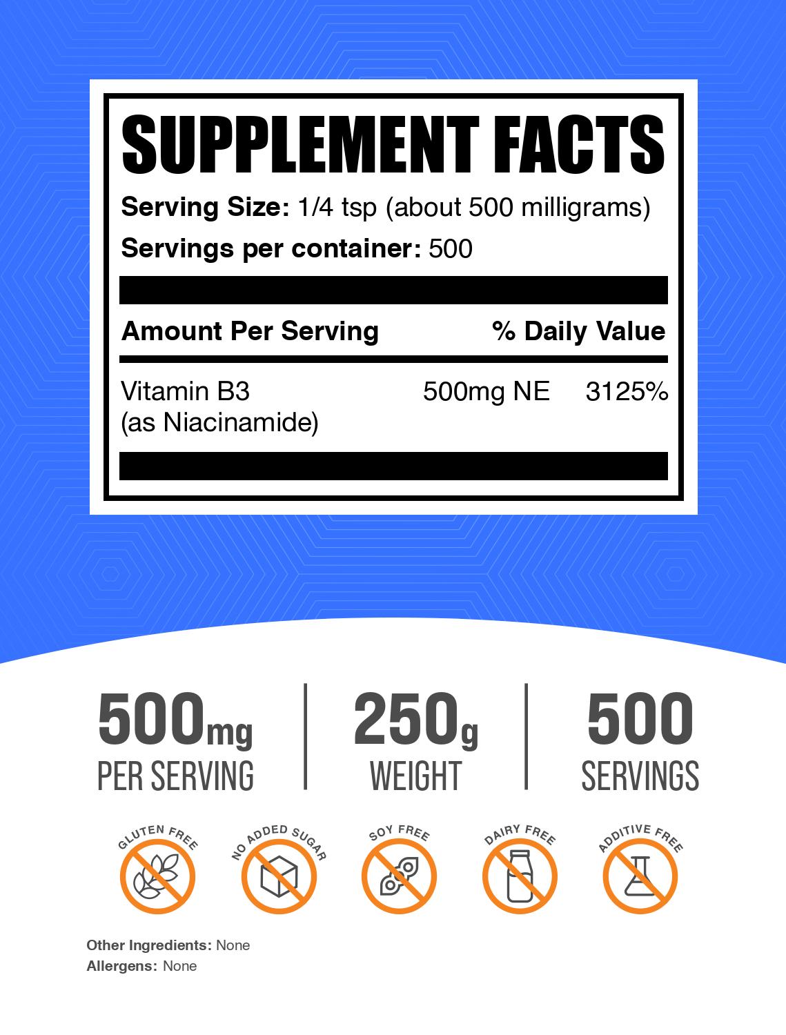 Niacinamide (Vitamin B3) powder label 250g