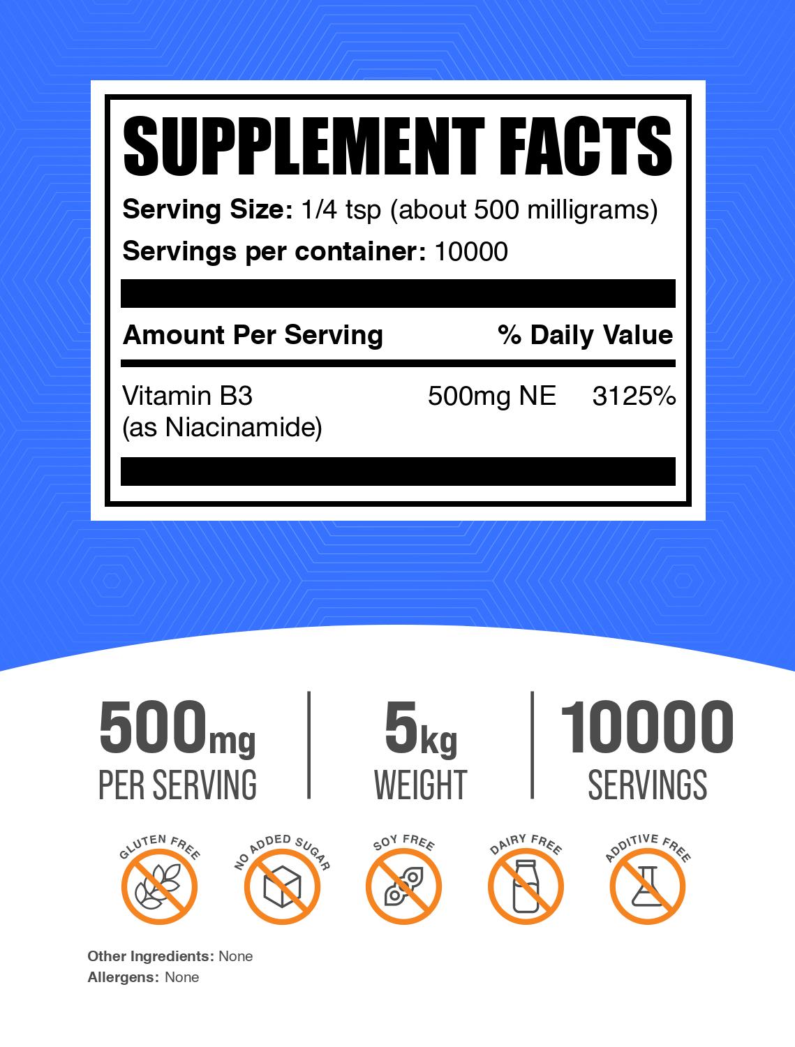 Niacinamide (Vitamin B3) powder label 5kg