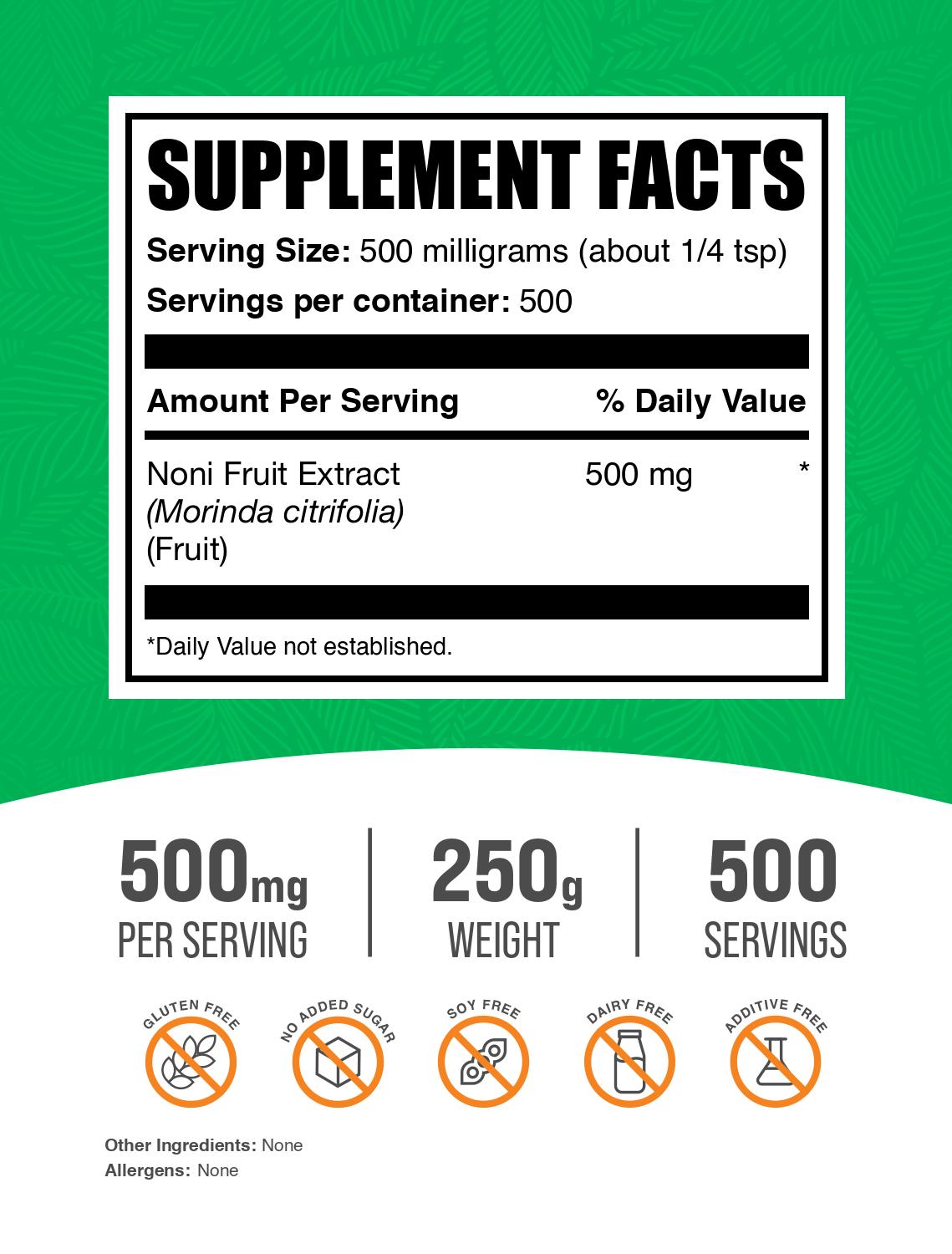 Noni Fruit Extract 250g Label