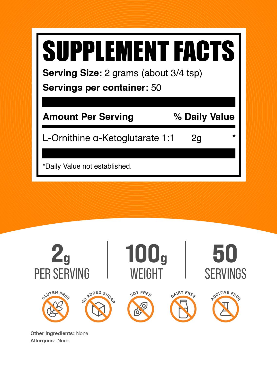 L-Ornithine a-Ketoglutarate (OKG) powder label 100g