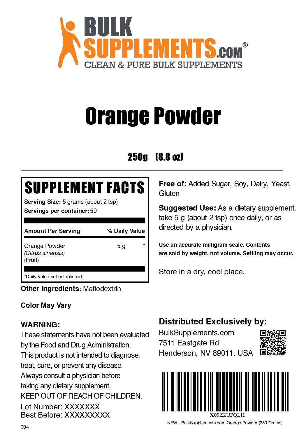 Orange powder label 250g