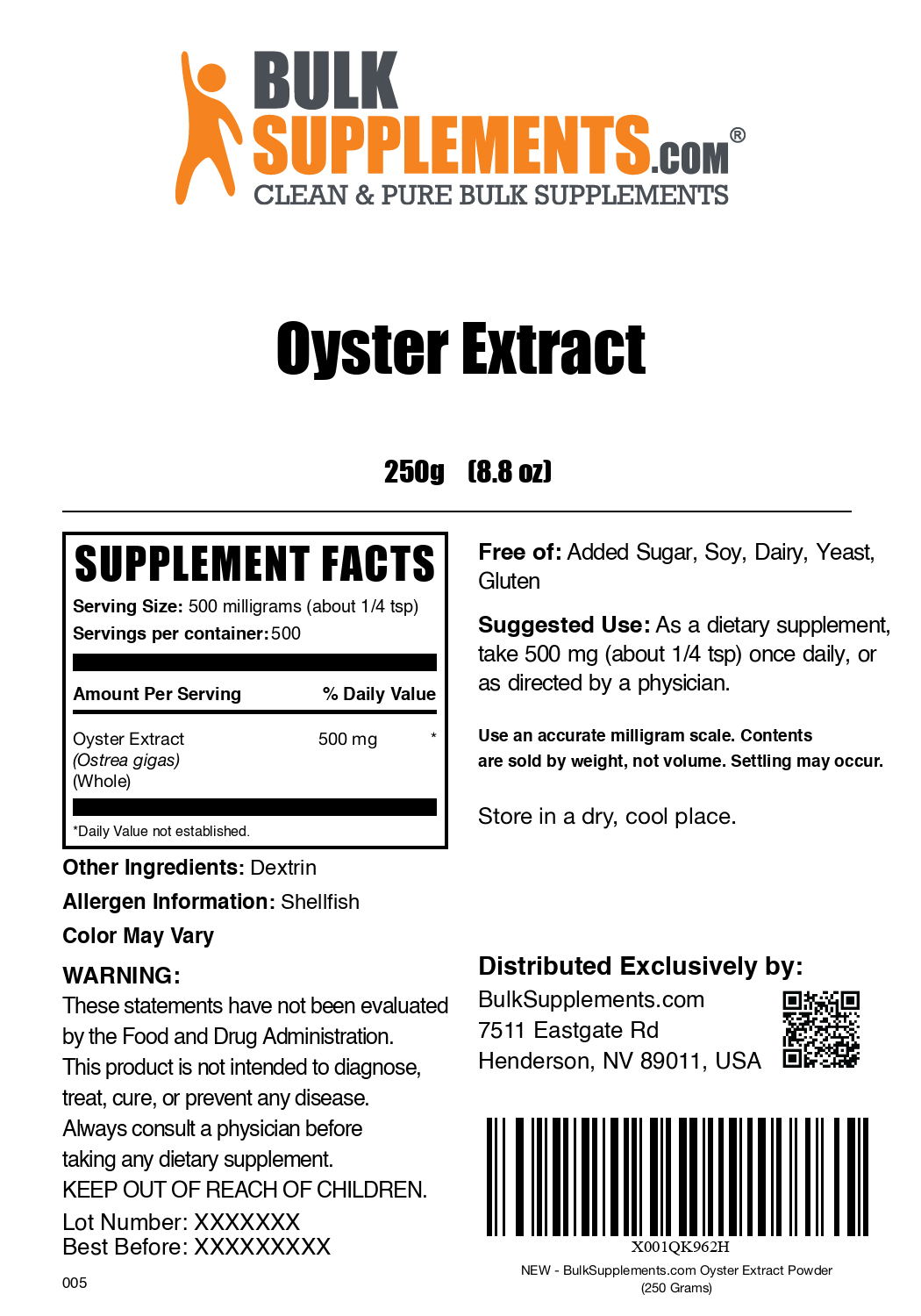 Oyster Extract powder label 250g